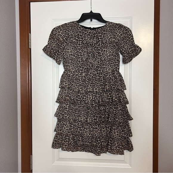NWT Bardot Junion Ruffled Layered  Short Sleeve Lined Leopard Print Youth Dress - Picture 3 of 14
